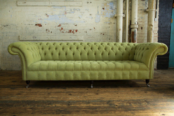 Klassische Chesterfield Sofa 4 Sitzer Sofas Couchen Leder Grün Design Polster