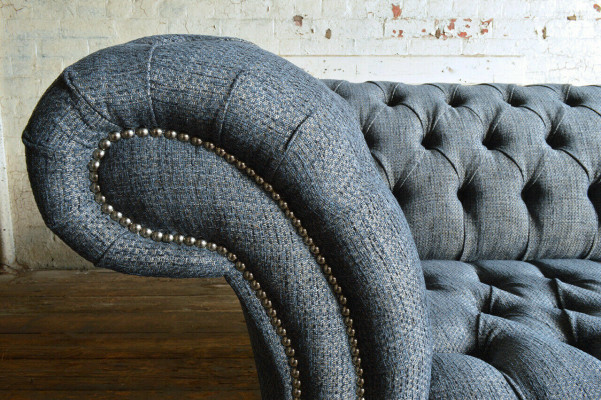 Grauer Textil Chesterfield Dreisitzer Luxus 3-er Couch Designer Sofa