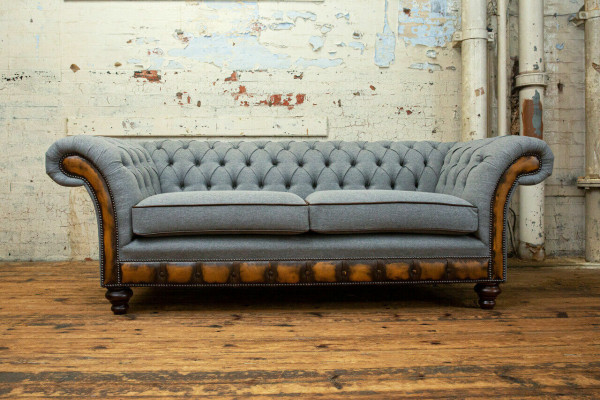 Graue Chesterfield Stoffsofa Couch Couchen Sofa Sitz Sofas Textil Neu Polster