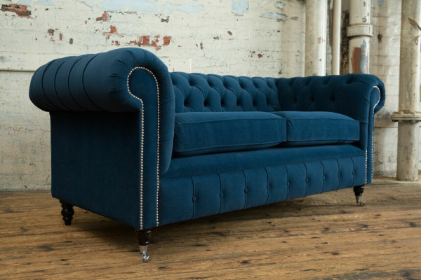 Blauer Luxus Polster Chesterfield Dreisitzer Designer 3-er Couch