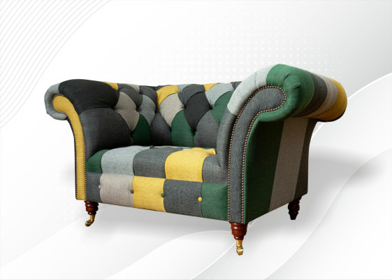 Chesterfield Sessel Fernseh Couch 1,5 Sitzer Sofa Textil Stoff Couchen Polster