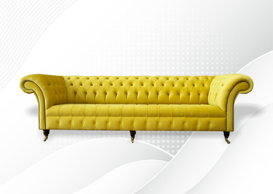 Gelbe Sofa 4 Sitzer Couch Chesterfield Polster Sitz Garnitur Leder Textil Gelb