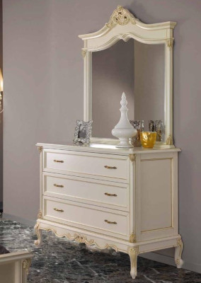 Schlafzimmer Kommode Schrank Klassische Anrichte mit Spiegel Elegante Stil Möbel