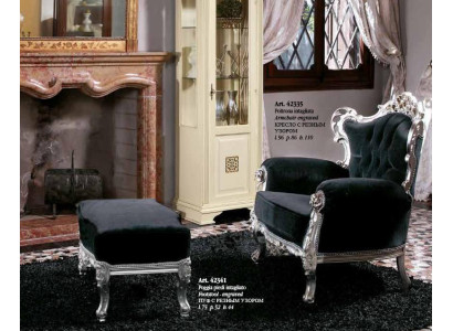 Sessel + Hocker Polster Sessel Design Luxus Massivholz Klassische Barock Rokoko Garnitur