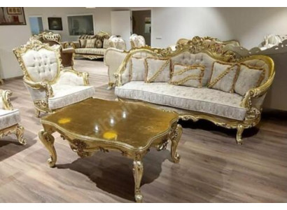 Sofagarnitur 3+1 Platz Luxuriöser Goldener Kaffeetisch Wohnzimmer 3tlg.