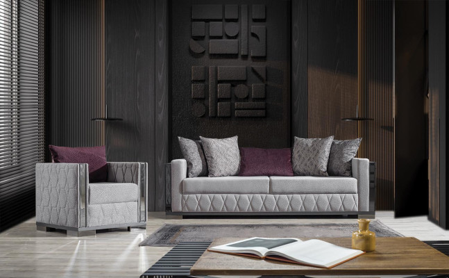 Silber Sofagarnitur Couch Sitzpolster Sofagarnitur 3+1 Sitzer Couchen