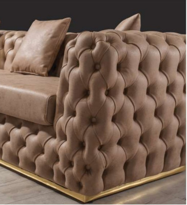Chesterfield Sofagarnitur 3+3+1+1 Sitzer Garnitur Sofa Sessel Sofas Leder Beige