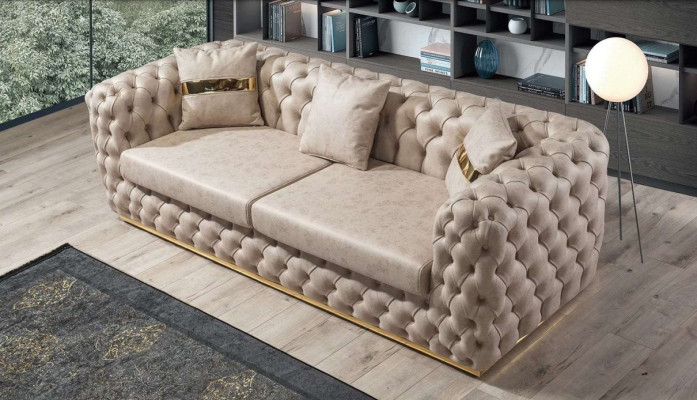 Chesterfield Sofagarnitur 3+3+1+1 Sitzer Garnitur Sofa Sessel Sofas Leder Beige