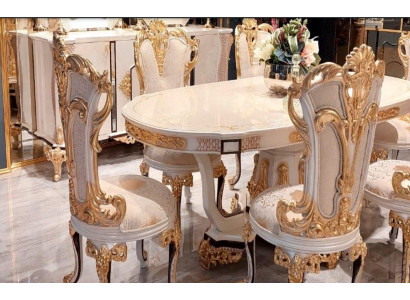 Esszimmerstuhl Stuhl Stühle Holz Luxus Esszimmer Ess Stoff Stil Barock Rokoko