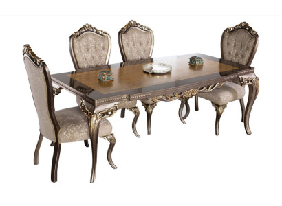 Esszimmerstuhl Stuhl Stühle Holz Luxus Esszimmer Ess Stoff Stil Barock 1x Sessel