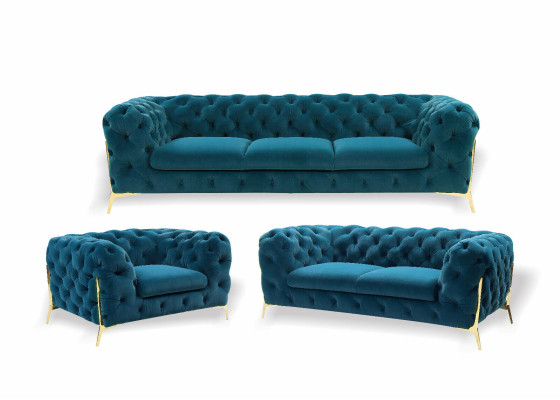Designer Chesterfield Sofagarnitur Sofa Couch Polster Set in Samt 3+2+1 Sitzer