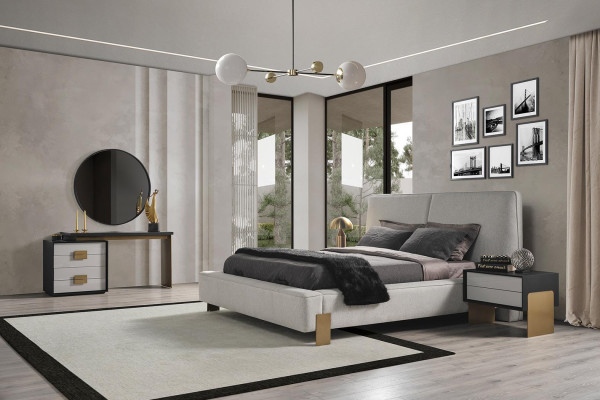 Schlafzimmer Set Bett 2x Nachttische Schminktisch Luxus neu 5tlg