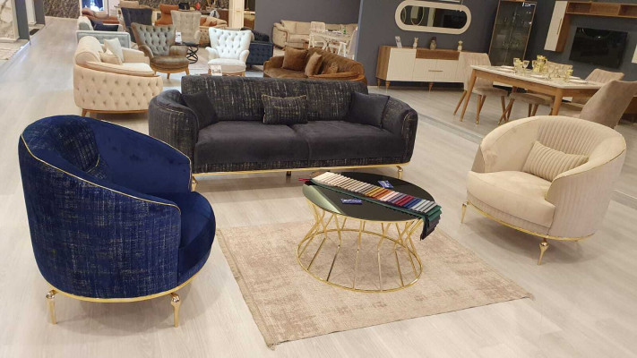Luxus Sofa 3 Sitzer Wohnzimmer Blau Modernes Sofa Dreisitzer Möbel