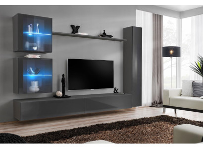 Luxus Komplett Wohnwand Grau Möbel Designer Set Einrichtung Sideboard Modern