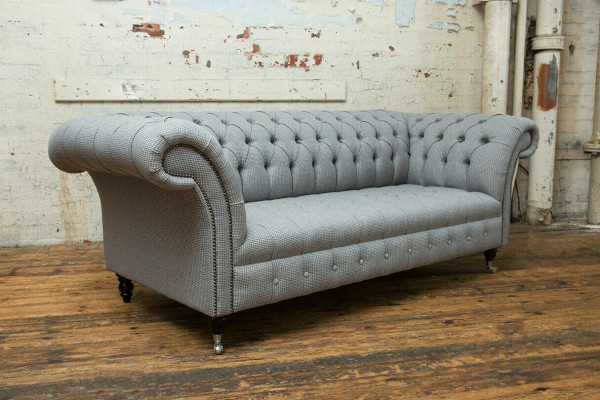 Wohnzimmer Chesterfield Sofa Design Textil Couchen Sofas Dreisitzer Grau Couch