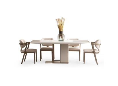 Weiß-Beige Esszimmer Möbwl Rechteckiger Esstisch Mit 6x Stühlen 7 tlg