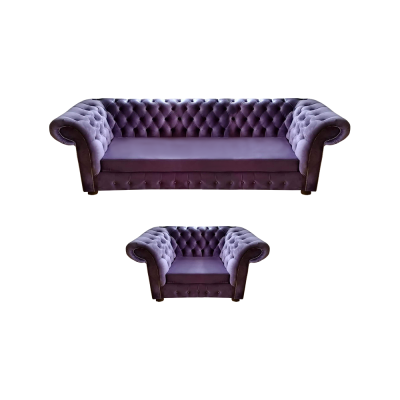 Lila Wohnzimmer Komplett Modern Chesterfield Sofa Dreisitze Couch Sessel Neu