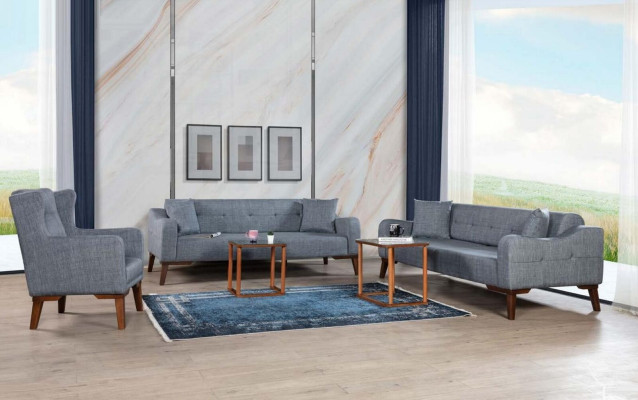 Luxus Sessel Einsitzer Lehnstuhl Wohnzimmer Holz Grauer Möbel