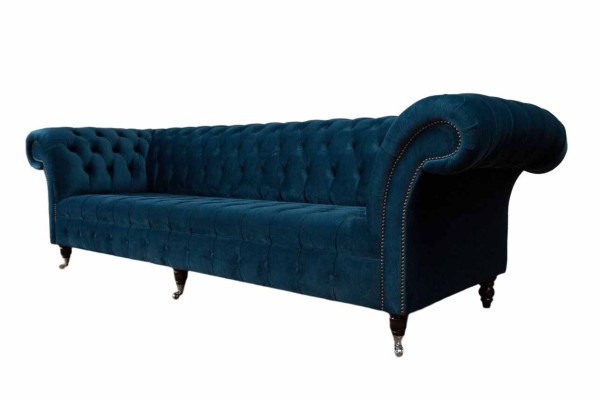 Blaue Chesterfield Sofagarnitur Couch Polster Set Sitzgarnitur 3+1+1