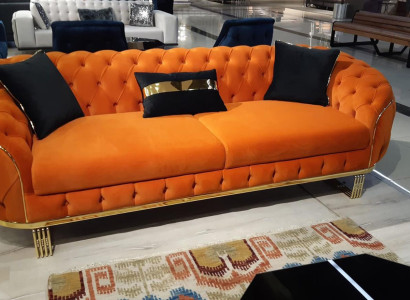 Stilvoll 3-Sitzer Sofa Chesterfield Orangefarbene Modern Wohnzimmermöbel