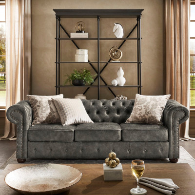 Chesterfield 3 Sitzer Klassische Luxus Barock Rokoko Sofa Textil Leder Couch Neu