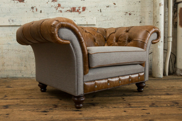 Chesterfield Design Stoff Couch Sessel 1.5 Sitzer Polster Sofas Lounge Neu Club