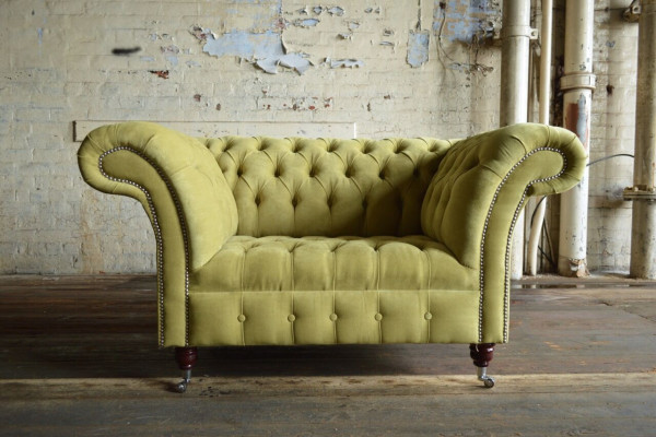 Chesterfield Design Stoff Couch Sessel 1.5 Sitzer Polster Sofas Lounge Samt Grün