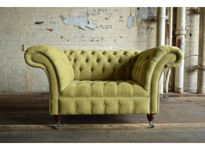 Chesterfield Design Stoff Couch Sessel 1.5 Sitzer Polster Sofas Lounge Samt Grün