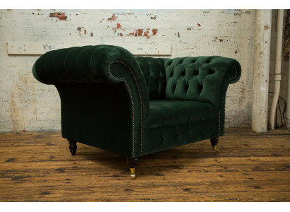 Chesterfield Design Stoff Couch Sessel 1.5 Sitzer Polster Sofas Lounge Grün Samt