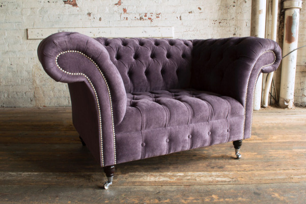 Chesterfield Sessel Couch Polster Sofa Couchen 1,5 Sitzer Einsitzer Lila Textil