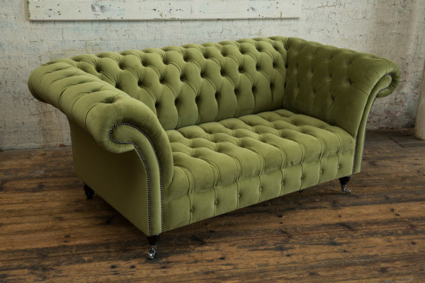 Chesterfield Couch 2 Sitzer Polster Sitz Textil Stoff Leder Couchen Sofas Sofa