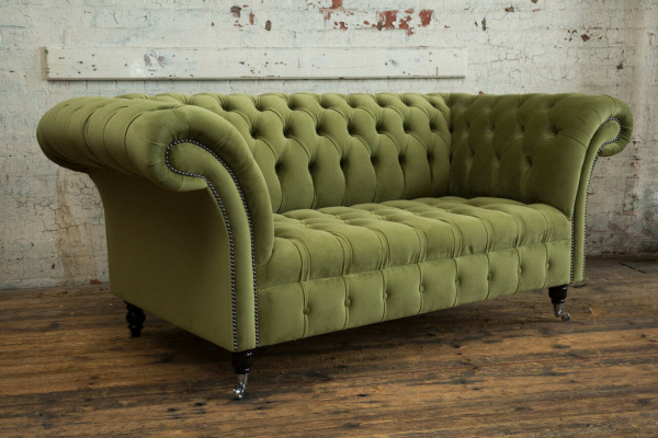 Chesterfield Couch 2 Sitzer Polster Sitz Textil Stoff Leder Couchen Sofas Sofa