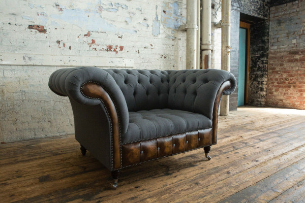 Sessel Couch Polster Sofa Textil Chesterfield Couchen 1,5 Sitzer Einsitzer Grau