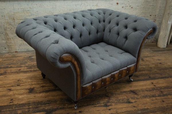 Sessel Couch Polster Sofa Textil Chesterfield Couchen 1,5 Sitzer Einsitzer Grau