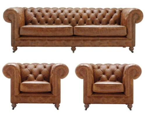 Braun Chesterfield+2 Sessel Leder Couchen Kreative Möbel Neu Wohnzimmer Sofa