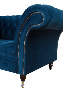 Chesterfield Sessel Design Polster Sofa Couch Blau Textil Möbel Neu