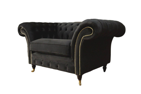 Chesterfield Sessel Lounge Schwarz Sofa Couch Polster Modern Textil Neu