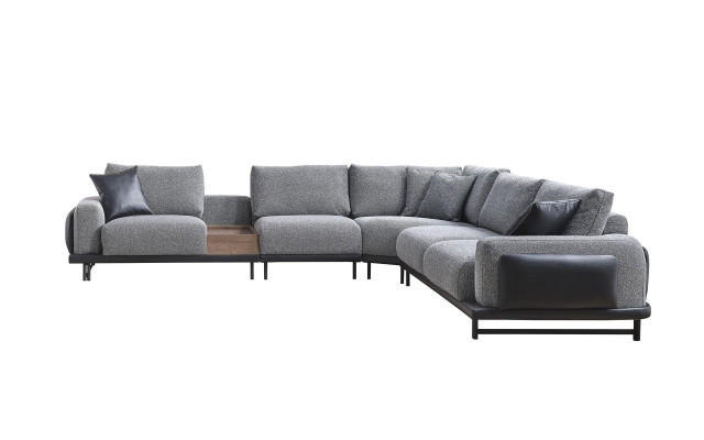Graues L-Form Ecksofa Polster Sofa Moderne Textil Luxus Wohnlandschaft