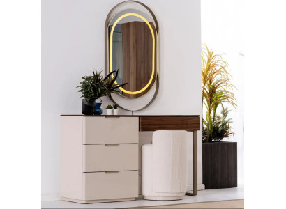 Beiger Schminktisch Spiegel Schlafzimmer Kosmetiktisch Luxus 2tlg Set