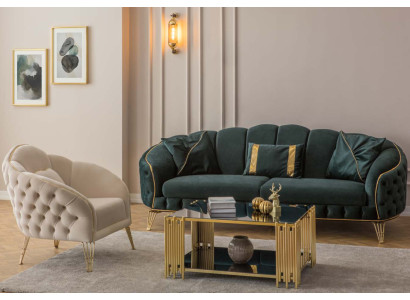 Modern Wohnzimmer Set  Sofa 3 Sitzer Sessel Textil Sessel Wohnzimmer Neu
