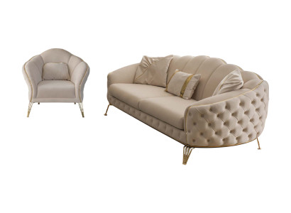 Wohnzimmer Komplett 3tlg Modern  Dreisitzer Sofa Couch Luxus 2x Sessel