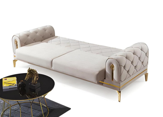 Exklusive Chesterfield Couchgarnitur Weißer Dreisitzer Grauer Sessel
