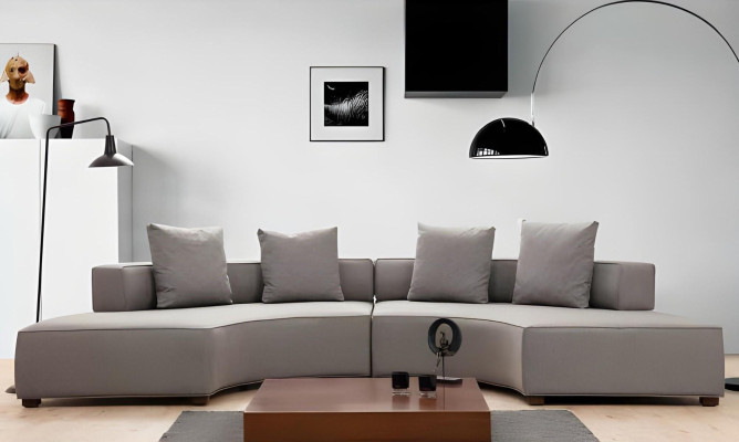 Ecksofa U-Form Modern Design Textil Material Weiß Einfarbig Textil Holz