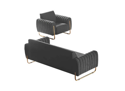 Stoffsofas 2tlg Arbeitszimmer Set 3-Sitzer mit Sessel Grau Einfarbig