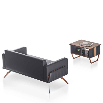 Arbeitszimmer-Set 2tlg 2-Sitzer mit Couchtisch Grau Braun Zweifarbig