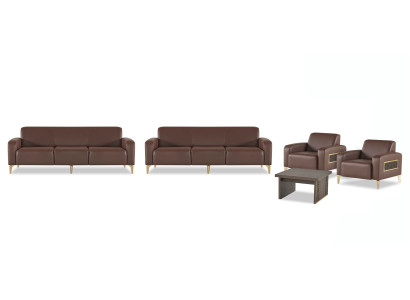 Braune Arbeitszimmer Ledergarnitur Dreisitzer 2x Lehnsessel Couchtisch