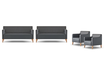 Arbeitszimmer-Set 4tlg Schwarz 2x 3-Sitzer 2x Sessel Einfarbig Modern