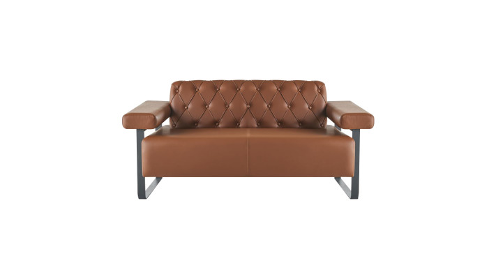 Braun Chesterfield Ledersofas Edelstahl Original Modern 2-Sitzer Knopf