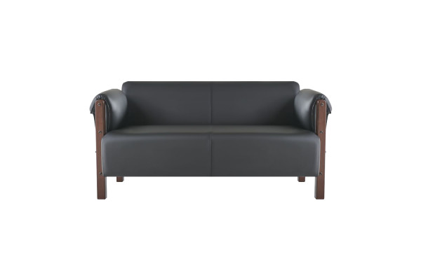 Sitzmöbel 3-Sitzer 2-Sitzer Schwarz Komplett Holz Ledersofas Sofa-Set