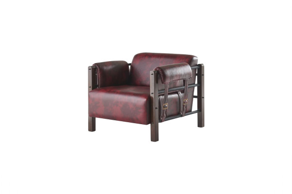 Ledersessel Sessel Bordeaux Lehnsessel Leder Holz Modern 1-Sitzer